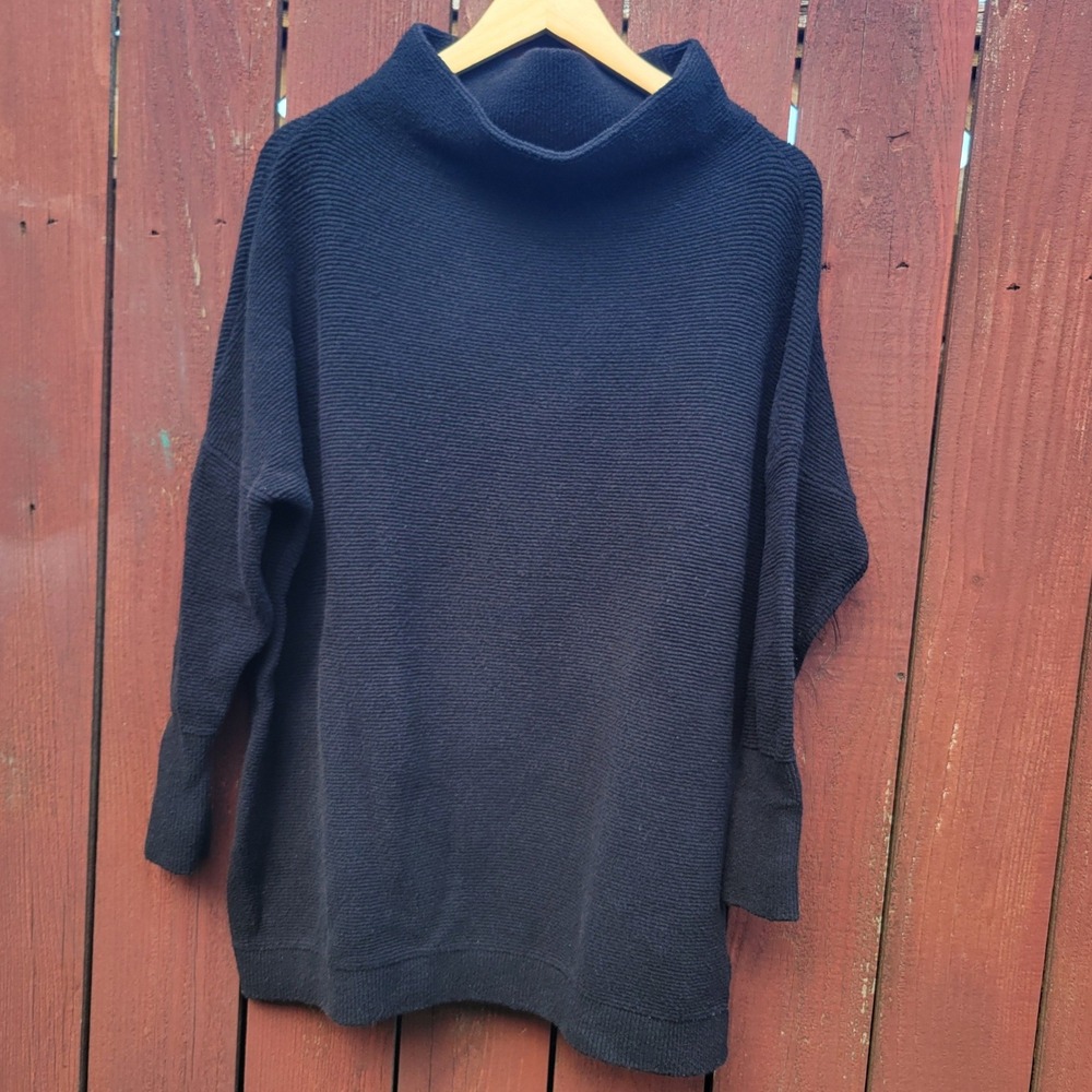 Free People Ottoman Slouchy Tunic Sweater Black Ribbed Mock Neck Sz S Oversized